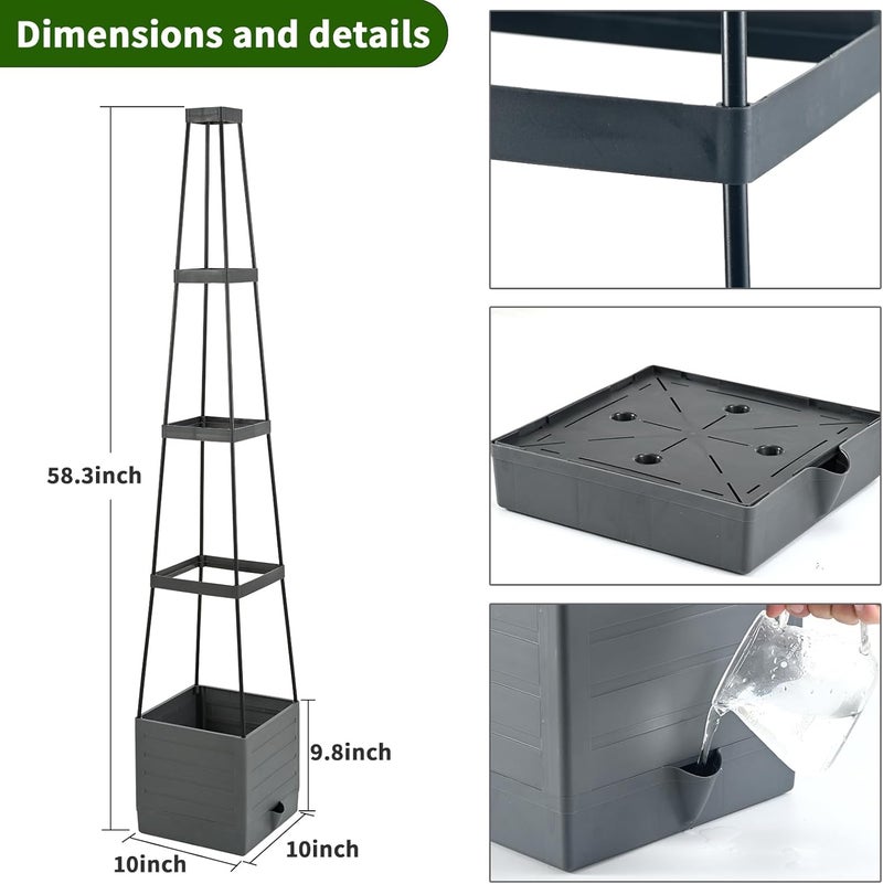 Qaobo 2 Pack Raised Garden Bed, Planter Boxes with Trellis 58.3'' Tomato Planters for Climbing Vine Vegetables Flowers Plants Self Watering Tomatoes Cage for Outdoor Patio Greenhouse - Image 3